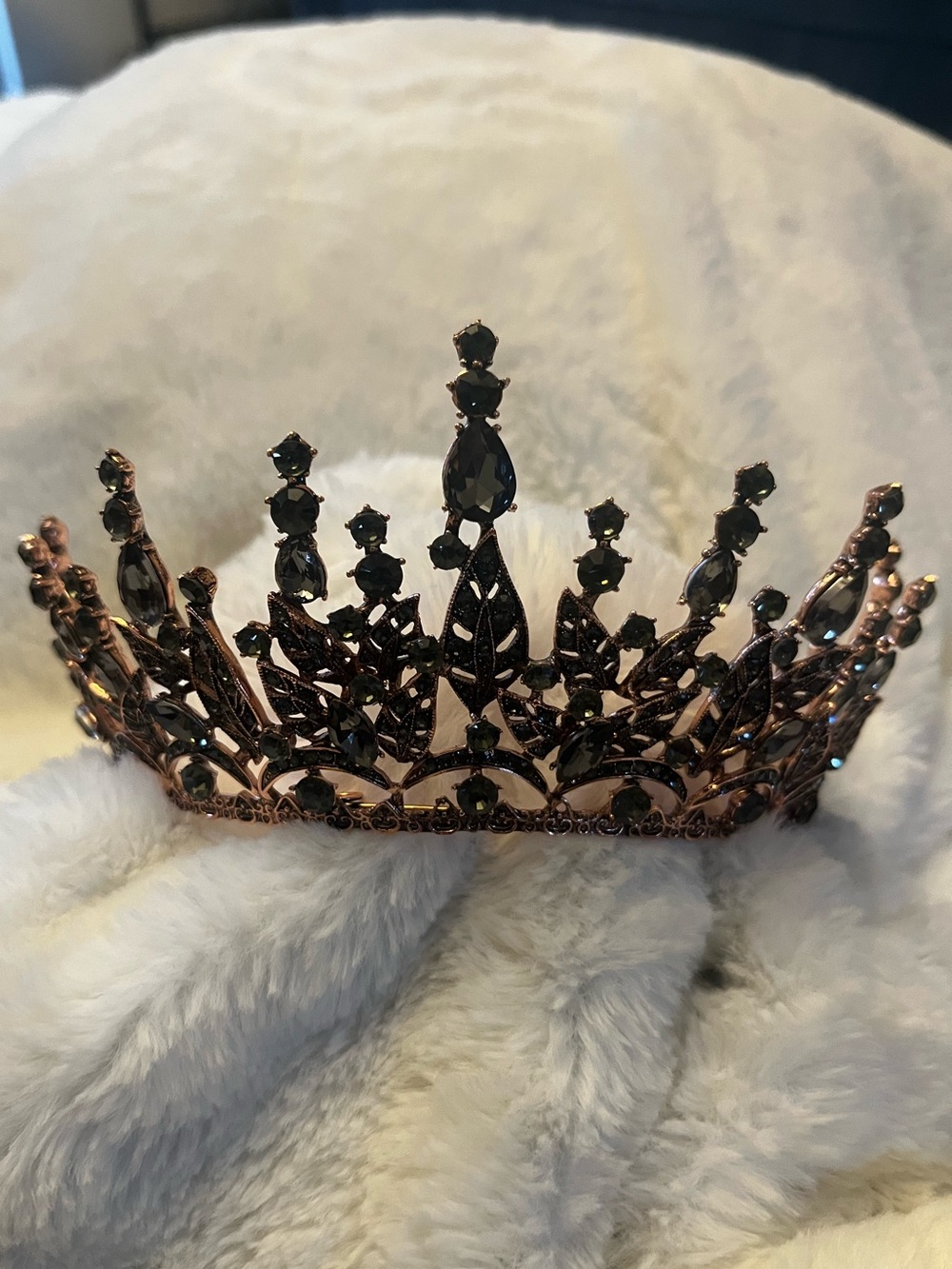 Sweetv bronze and blue-gray Crystal Tiara - Women Accessories